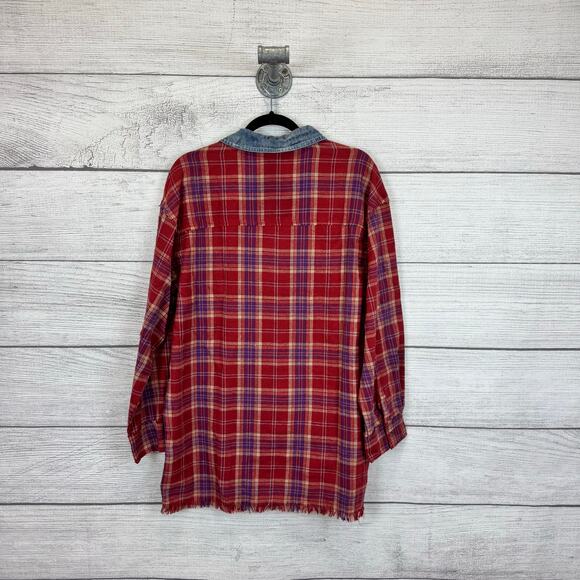 Impressions Women's Red Plaid Button Up Flannel Shirt Size Medium - Picture 6 of 6